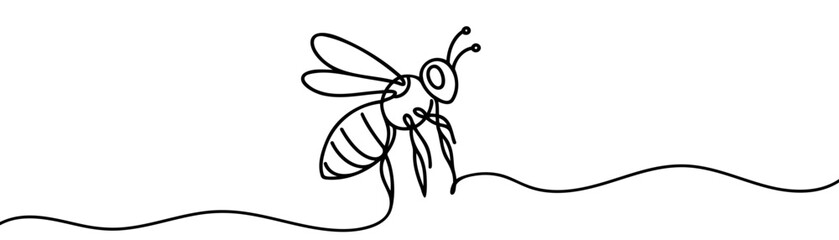 Honey bee continuous one line drawing. Honeybee insect single line art illustration. Editable vector.