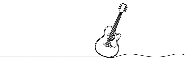 Naklejka premium Guitar continuous one line drawing on white background