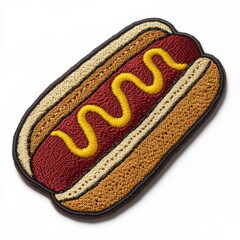 Hot dog embroidered patch badge on isolated white background, vector badge and patch collection for print or embroidery