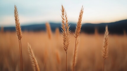 Fototapeta premium Golden grasses swaying in the breeze at dawn