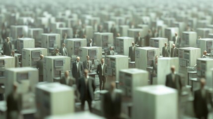 Obraz premium Corporate Paranoia: Employees in Fraud-Affected Office Amid Cinematic Light