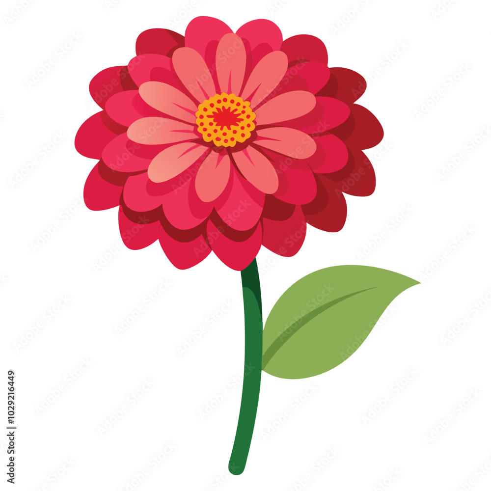 Sticker Zinnia Flower Vector Line Art & Silhouette  Design.