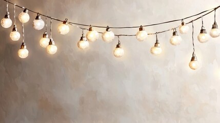 Decorative string lights hanging against a textured background.