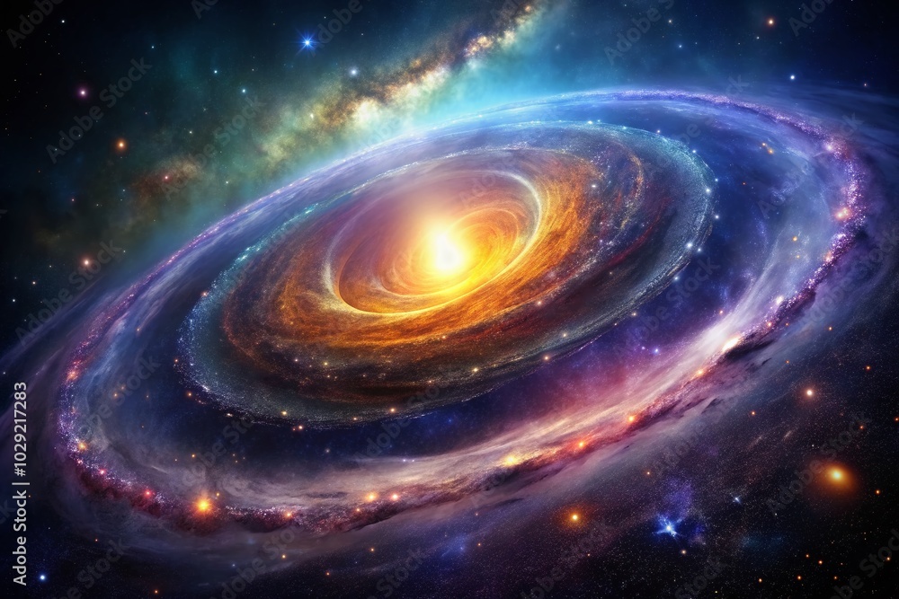Poster stunning rotating galaxy rings in deep space nebula - 3d procedural animation