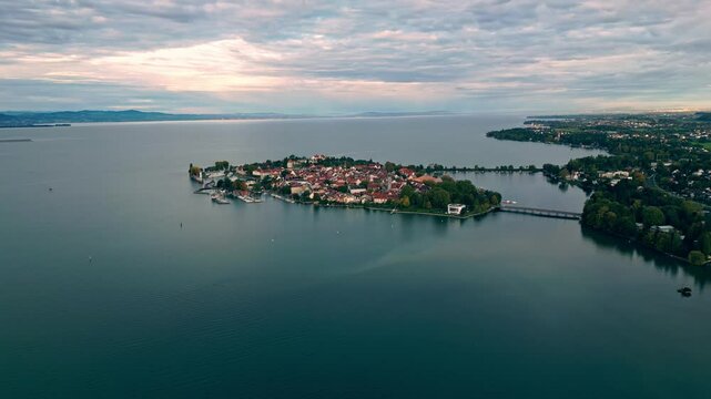 Lindau, Lake Constance, Germany. at dawn the island and the city of Lindau