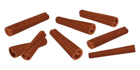 Set of cinnamon sticks isolated on white background. Hand drawn cinnamon sticks.