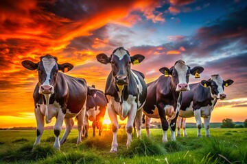 Stunning Silhouette of Friesian Cows at Sunset - Majestic Farm Life in Silhouette Photography