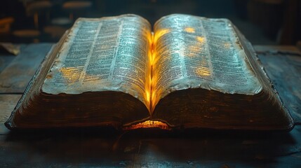 Obraz premium an open bible highlighting the book of acts dramatically illuminated with soft light providing an epic cinematic feel ideal for spiritual presentations and religious themes