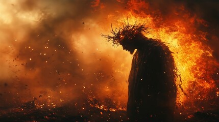 Silhouette man figure with a fiery crown