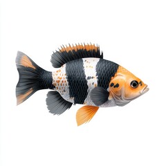 Blackchin tilapia fish clipart, freshwater species, impressionist brushstrokes, vibrant colors, isolated on white background.