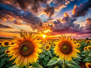Fototapeta premium Stunning Sunflower Sky: A Bright Floral Landscape for Nature Lovers