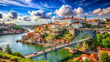 Stunning Sunshine Cityscape of Henrique Bridge in Porto with Scenic Views and Vibrant Skies