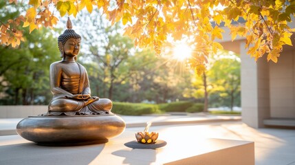 Serene Outdoor Meditation Space with Buddha Statue