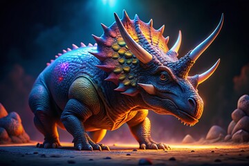 Fototapeta premium Stunning Triceratops Dinosaur 3D Rendering on White Background for Night Photography Enthusiasts