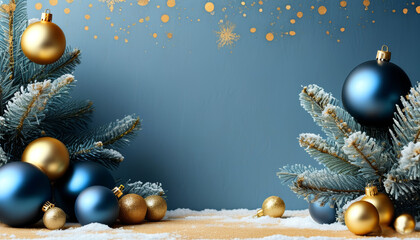 Modern Christmas background with matte blue and gold decorations for modern designs