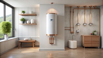 Candid Photography of a Modern White and Copper Water Heater with Digital Display for Home Improvement Insights