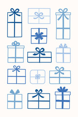 Collection of presents in cartoon style. Christmas decoration. Vector illustration