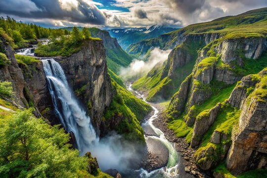 Stunning Voringfossen Waterfall Gorge in Hordaland &ndash; Nature's Majestic Beauty