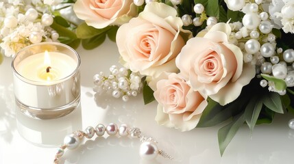 Elegant Floral Arrangement with Roses and Candlelight