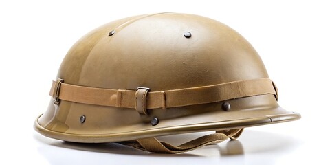 Fototapeta premium Fisheye sand brown color military helmet on white background