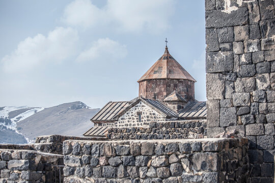 Morning on Lake Sevan in Armenia and Monastery