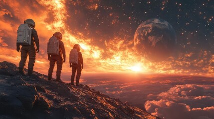 astronauts exploring distant planets in deep space capturing the essence of adventure and scientific discovery in a stunning cosmic setting