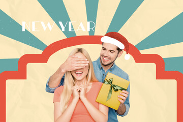 Composite trend artwork image photo collage of newyear merry christmas holiday winter young lady...