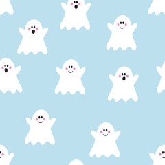 Seamless pattern with hand drawn ghosts. Halloween background. Vector illustration