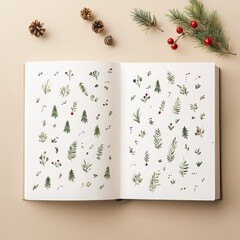 Open book with botanical illustrations on a light background.