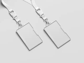 Closeup perspective view two lanyard id badges mockup