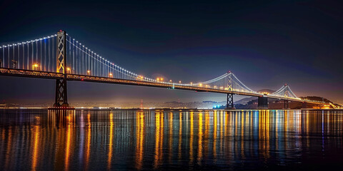 Fototapeta premium Stunning Night View of a Lit-Up Bridge Over Still Waters