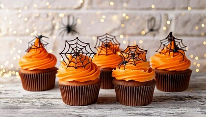 Halloween cupcake with spider and net.