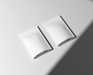 Perspective view two stand up pouches mockup on floor