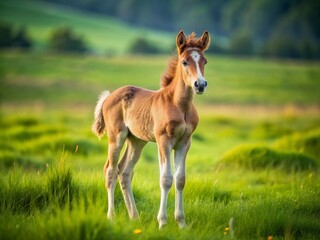 Captivating Foal Isolated in Serene Pasture - Nature's Elegance and Innocence