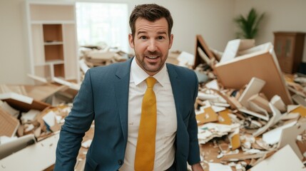 Illustrate an insurance agent amidst property damage