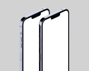 Two Blue smartphones close up screen mockup