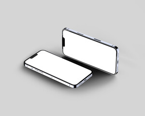 Two Blue Smartphones Mockup in Perspective view