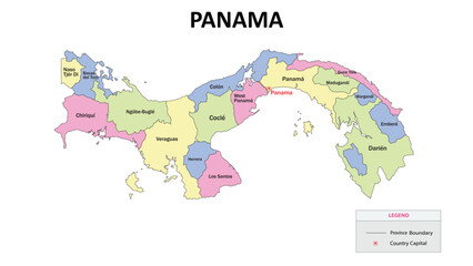 Fototapeta premium Panama Map. State map of Panama. State map of Panama in colour with capital.