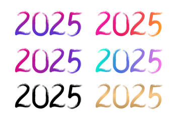set brush strokes with 2025 artistic style 2025 2025 written on brush strokes Happy New Year 2025 vector