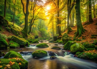 Captivating Long Exposure of Vibrant Forest Scenery Before Autumn's Arrival