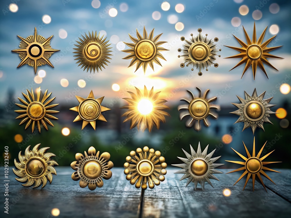 Poster Sun Icons Vector Symbol Set with Bokeh Effect for Creative Projects