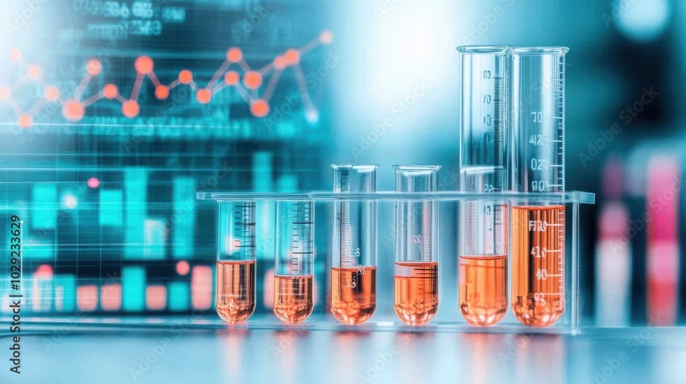 Poster advanced drug laboratory table with test tubes and data
