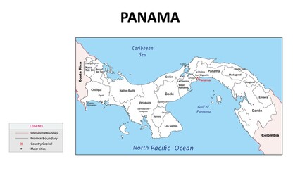 Panama Map. State map of Panama. Administrative map of Panama with state and capital in white color.