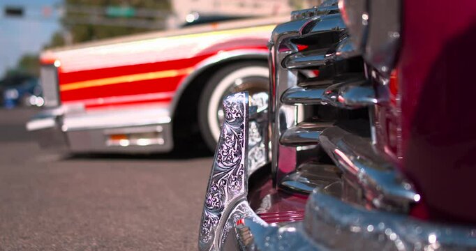 Hot Rod Chrome Front Grill, Low Rider Show, Albuquerque New Mexico, 4K, Slow Motion