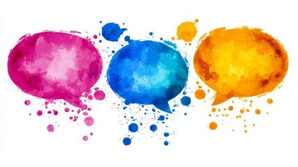 Vibrant watercolor speech bubbles, abstract art design for communication, conversation & dialogue themes