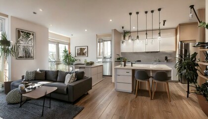 Fototapeta premium bright, airy kitchen with white cabinets, a marble island, and stainless steel appliances