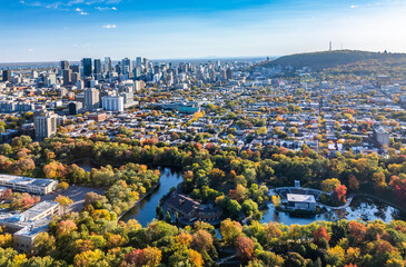Fototapeta premium Aerial view of Montreal in autumn