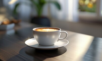 Cup of espresso on a saucer, 4K hyperrealistic photo
