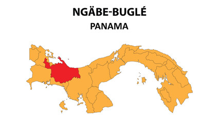 Obraz premium Ngäbe-Buglé Map is highlighted on the Panama map with detailed state and region outlines.