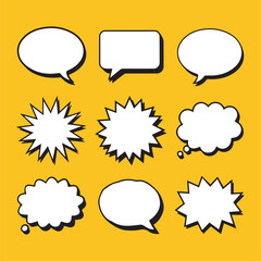 A collection of speech bubbles, speech bubble set, scrapbook stickers, communication graphics, comic strip elements, blank speech bubbles